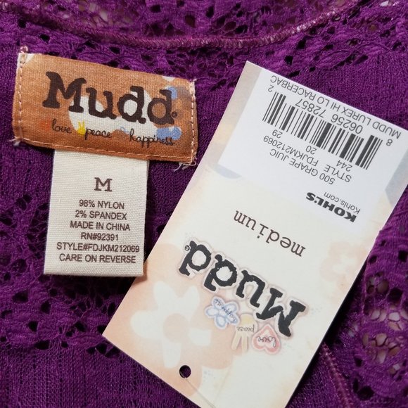 Mudd top Medium NWT unlined floral lace sleeveless tank metallic accent sheer - Picture 10 of 11